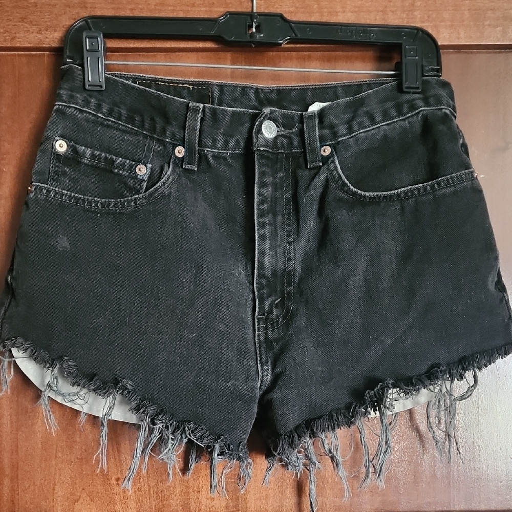 Levi's Black Jean Shorts with Frayed Hem